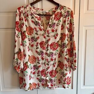 Rose & Olive Anthropologie Blouse Womens 2X Boho Peasant Cottagecore Red Floral